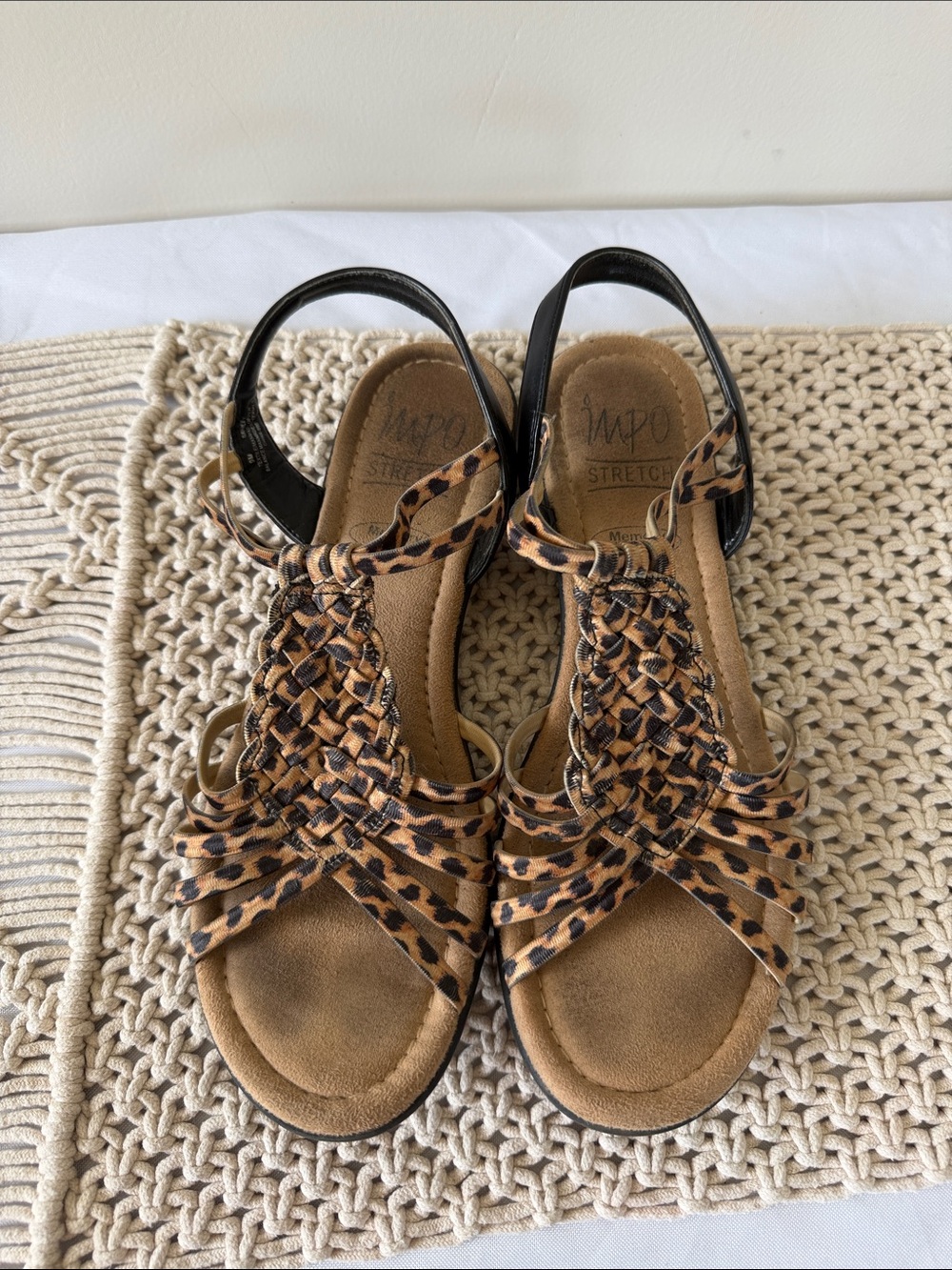 Impo Leopard Print Braided Slingback Sandals in Tan and Black